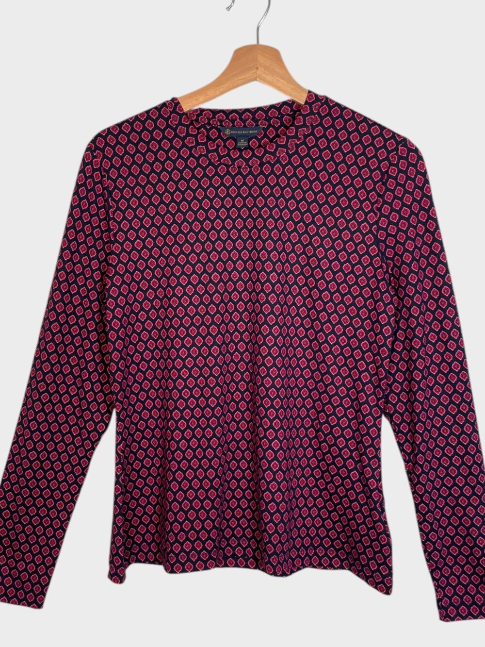 BROOKS BROTHERS Paisley Long Sleeve Top MEDIUM Pink Blue Stretch